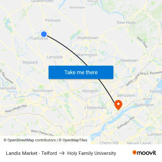 Landis Market - Telford to Holy Family University map