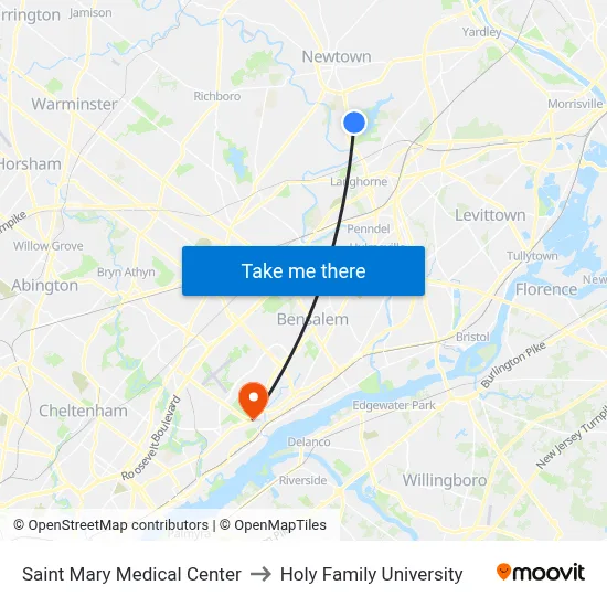 Saint Mary Medical Center to Holy Family University map