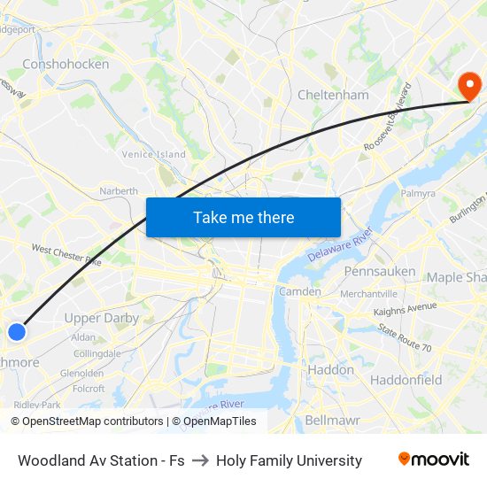 Woodland Av Station - Fs to Holy Family University map