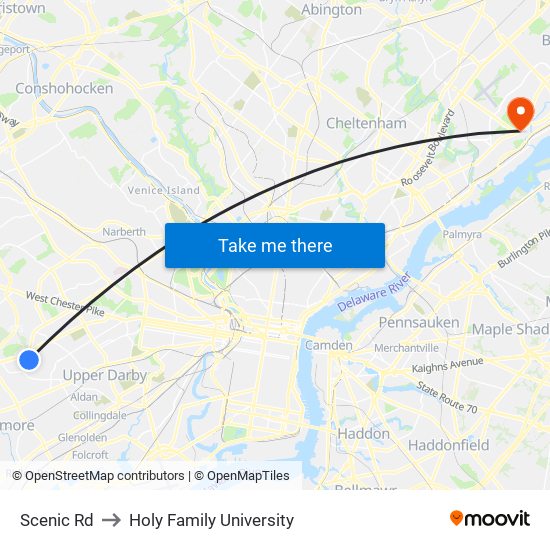 Scenic Rd to Holy Family University map