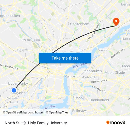 North St to Holy Family University map