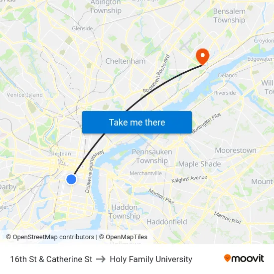 16th St & Catherine St to Holy Family University map