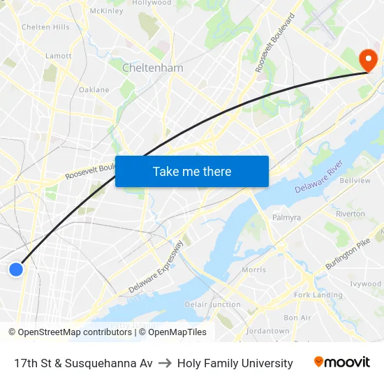 17th St & Susquehanna Av to Holy Family University map