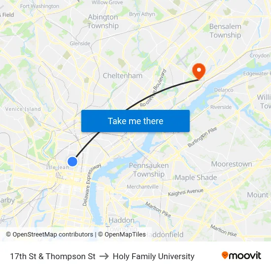 17th St & Thompson St to Holy Family University map