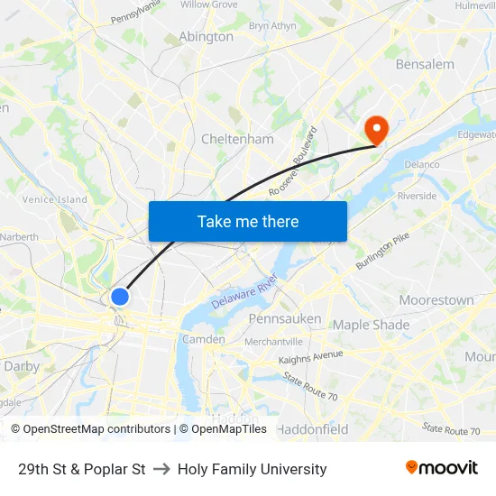 29th St & Poplar St to Holy Family University map