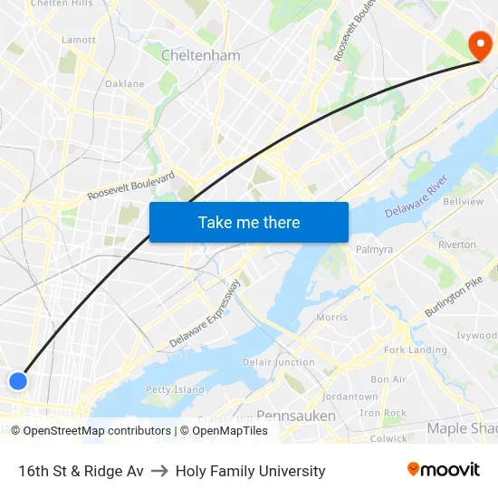 16th St & Ridge Av to Holy Family University map