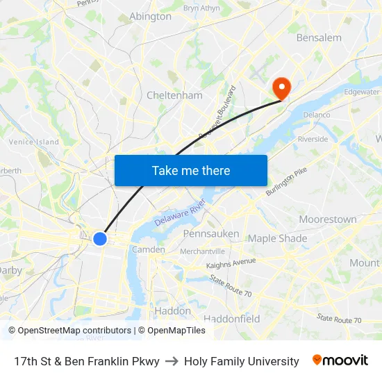 17th St & Ben Franklin Pkwy to Holy Family University map