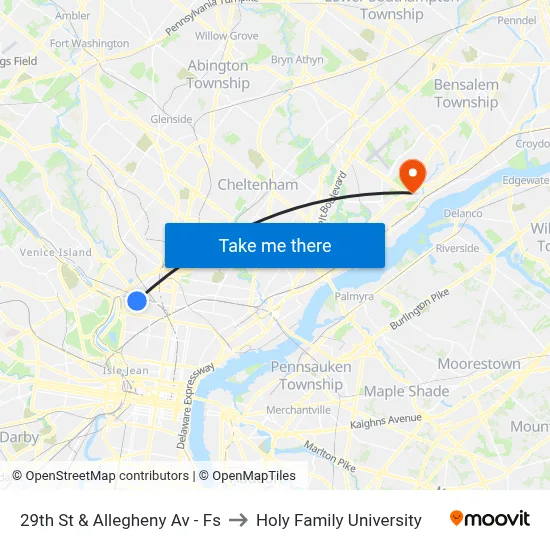 29th St & Allegheny Av - Fs to Holy Family University map