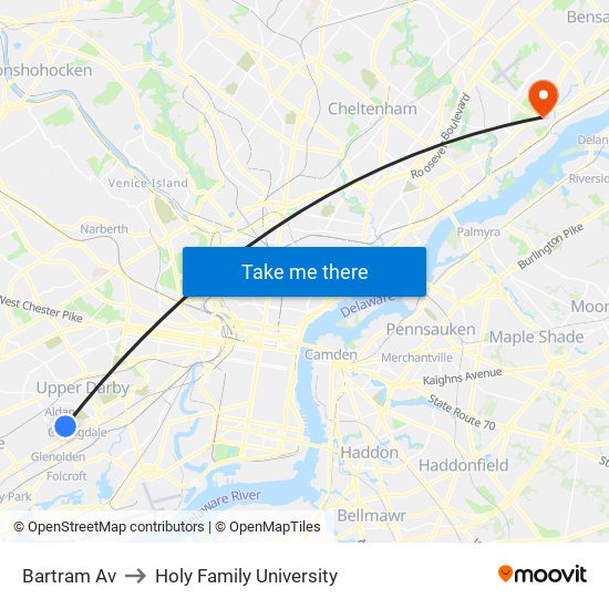 Bartram Av to Holy Family University map