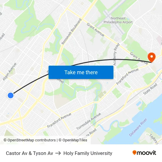 Castor Av & Tyson Av to Holy Family University map