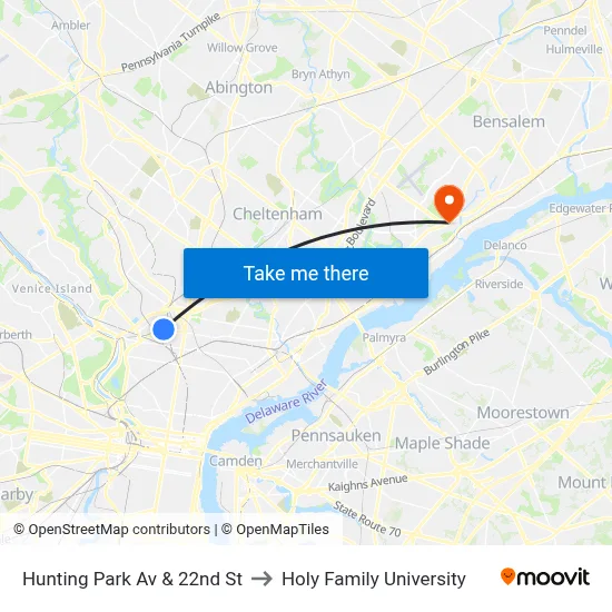 Hunting Park Av & 22nd St to Holy Family University map