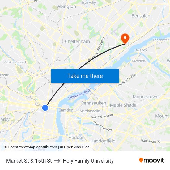 Market St & 15th St to Holy Family University map