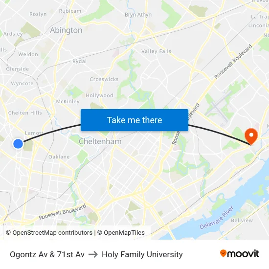 Ogontz Av & 71st Av to Holy Family University map