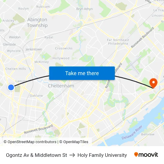 Ogontz Av & Middletown St to Holy Family University map