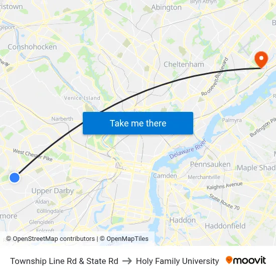 Township Line Rd & State Rd to Holy Family University map