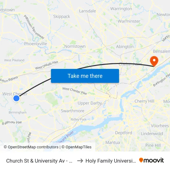 Church St & University Av - FS to Holy Family University map