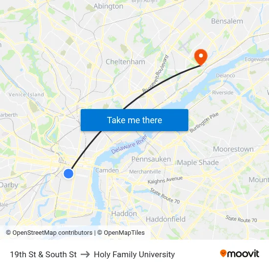 19th St & South St to Holy Family University map