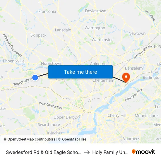 Swedesford Rd & Old Eagle School Rd - Mbns to Holy Family University map