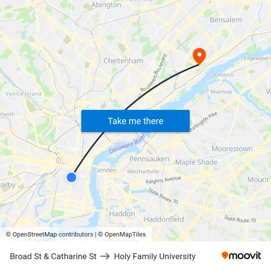 Broad St & Catharine St to Holy Family University map