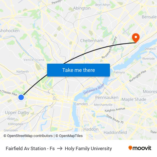 Fairfield Av Station - Fs to Holy Family University map
