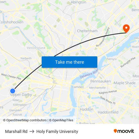 Marshall Rd to Holy Family University map