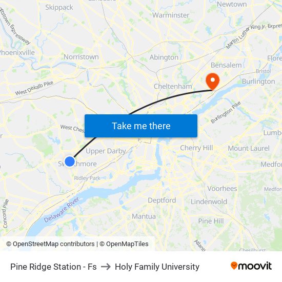 Pine Ridge Station - Fs to Holy Family University map