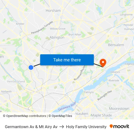 Germantown Av & Mt Airy Av to Holy Family University map