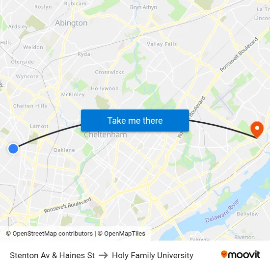 Stenton Av & Haines St to Holy Family University map