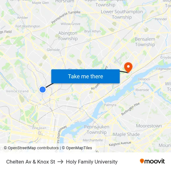 Chelten Av & Knox St to Holy Family University map