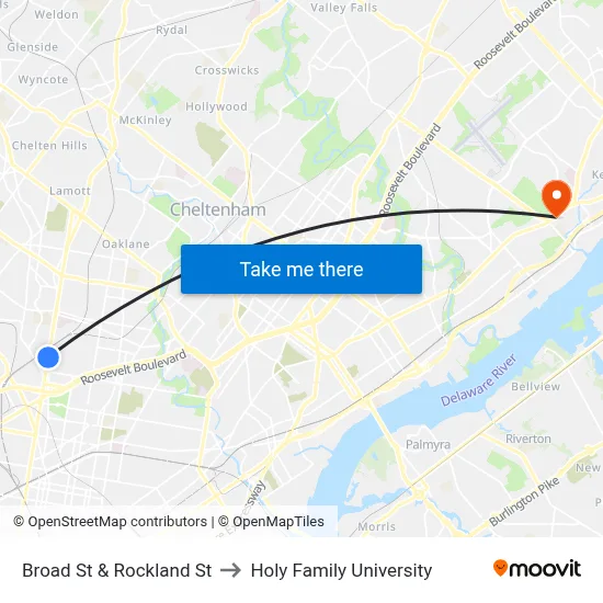 Broad St & Rockland St to Holy Family University map