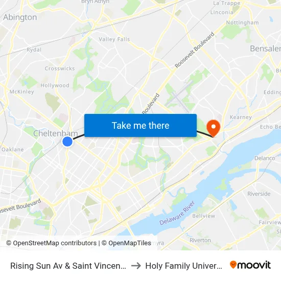 Rising Sun Av & Saint Vincent St to Holy Family University map