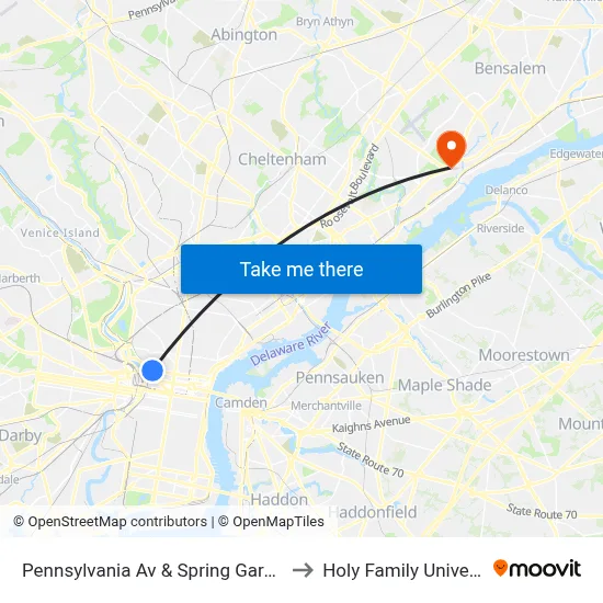 Pennsylvania Av & Spring Garden St to Holy Family University map