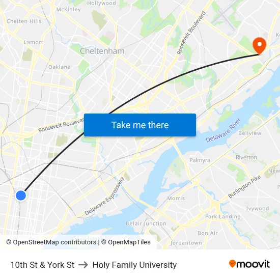 10th St & York St to Holy Family University map