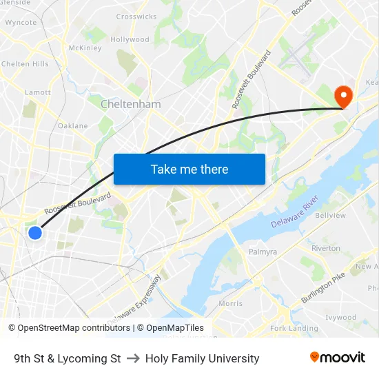 9th St & Lycoming St to Holy Family University map