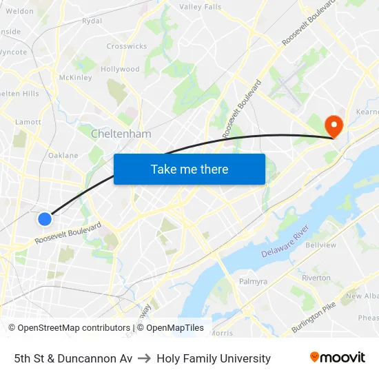 5th St & Duncannon Av to Holy Family University map