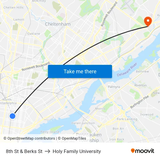 8th St & Berks St to Holy Family University map