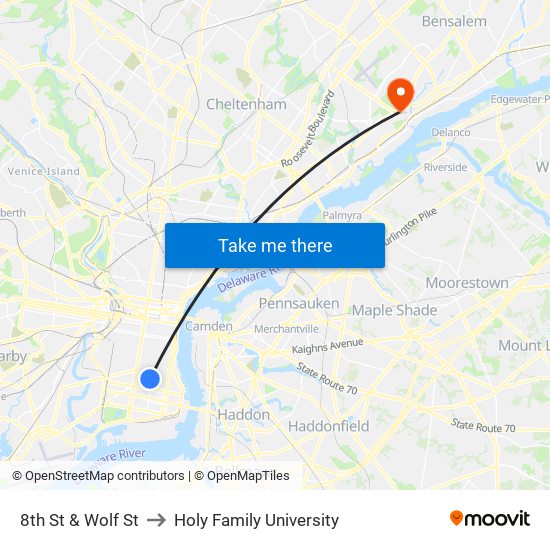 8th St & Wolf St to Holy Family University map