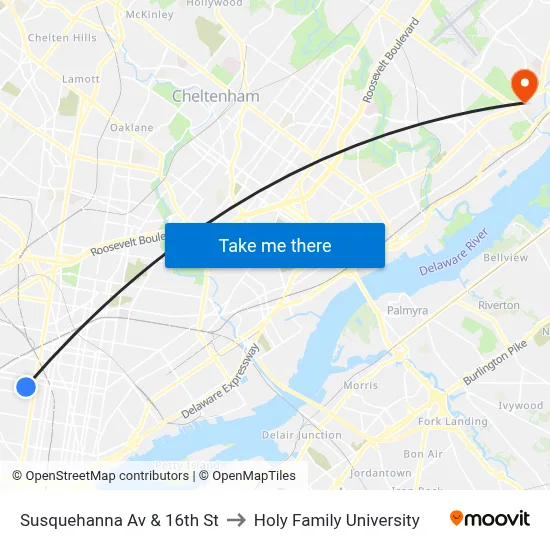 Susquehanna Av & 16th St to Holy Family University map
