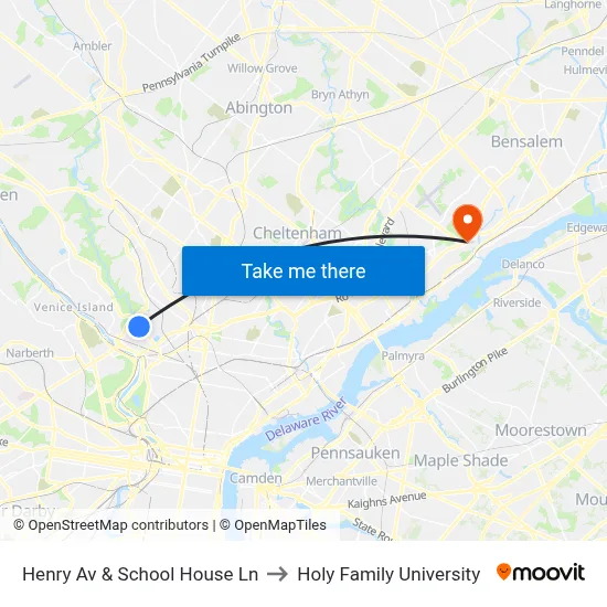 Henry Av & School House Ln to Holy Family University map