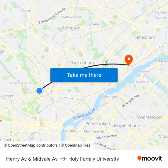 Henry Av & Midvale Av to Holy Family University map