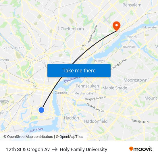 12th St & Oregon Av to Holy Family University map