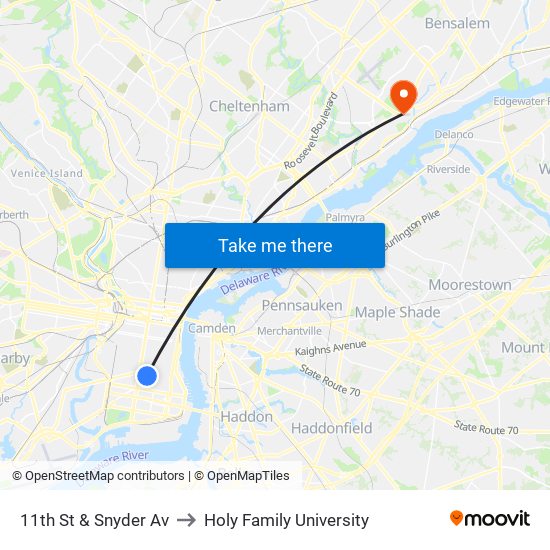 11th St & Snyder Av to Holy Family University map