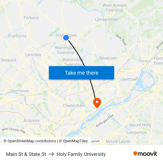 Main St & State St to Holy Family University map