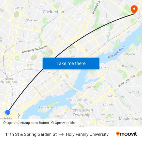 11th St & Spring Garden St to Holy Family University map