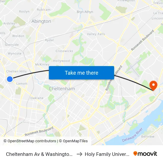 Cheltenham Av & Washington Ln to Holy Family University map
