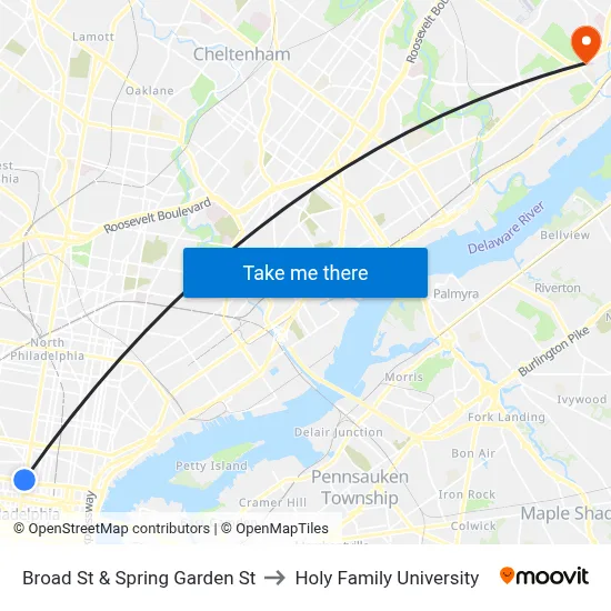 Broad St & Spring Garden St to Holy Family University map