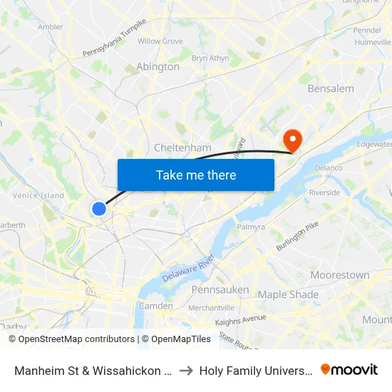 Manheim St & Wissahickon Av to Holy Family University map
