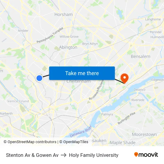 Stenton Av & Gowen Av to Holy Family University map