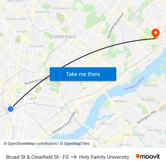 Broad St & Clearfield St - FS to Holy Family University map