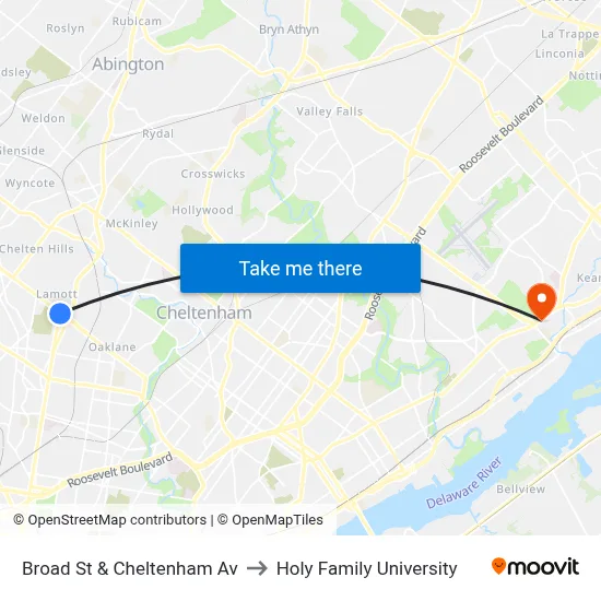 Broad St & Cheltenham Av to Holy Family University map